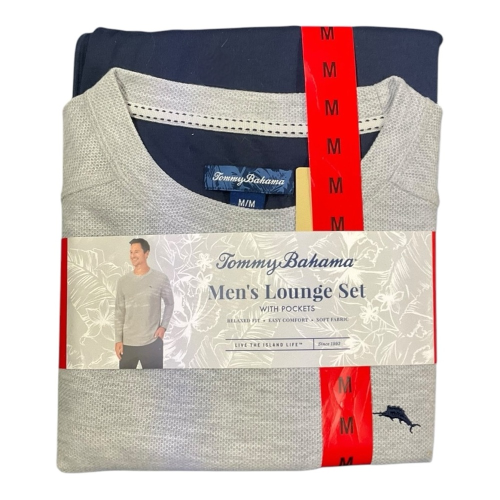 🛋️ Tommy Bahama Men’s Lounge Set M 🐬 Gray & Navy Soft Knit